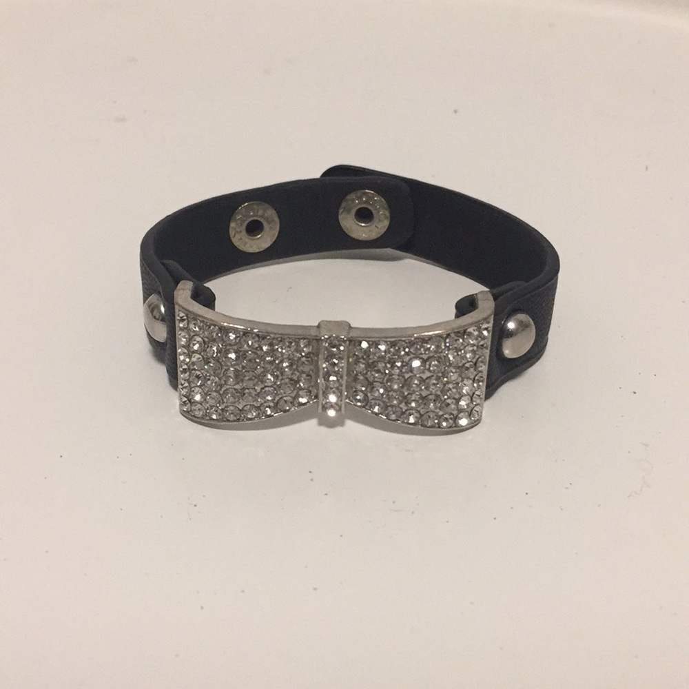 Leather and Crystal Bow Bracelet